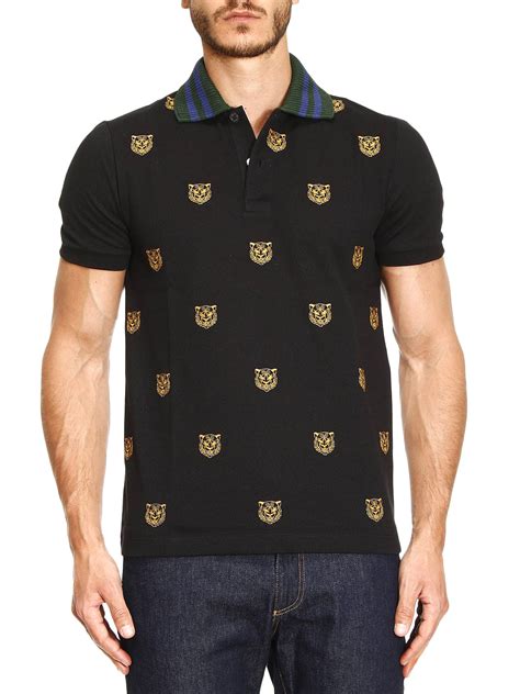 gucci tiger embroidered polo shirt|Gucci tiger graphic t shirt.